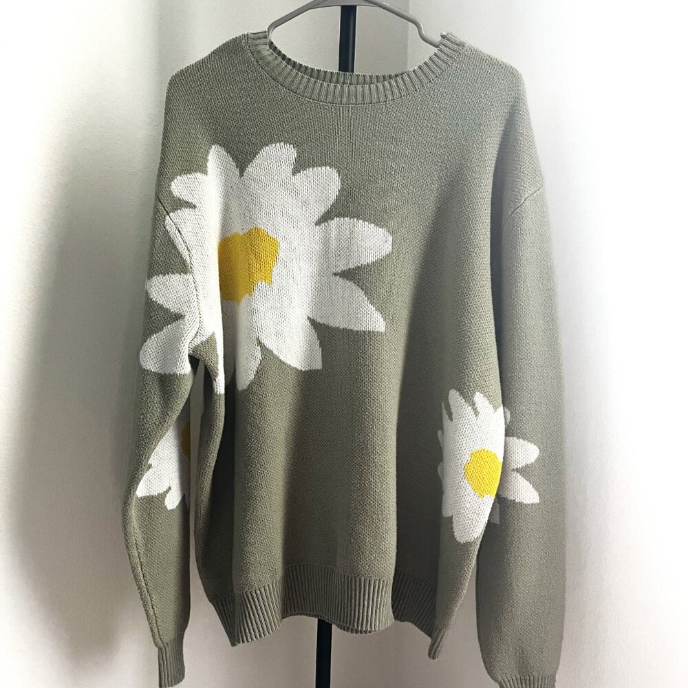 PACSUN Green Knit Daisy Flower Sweater